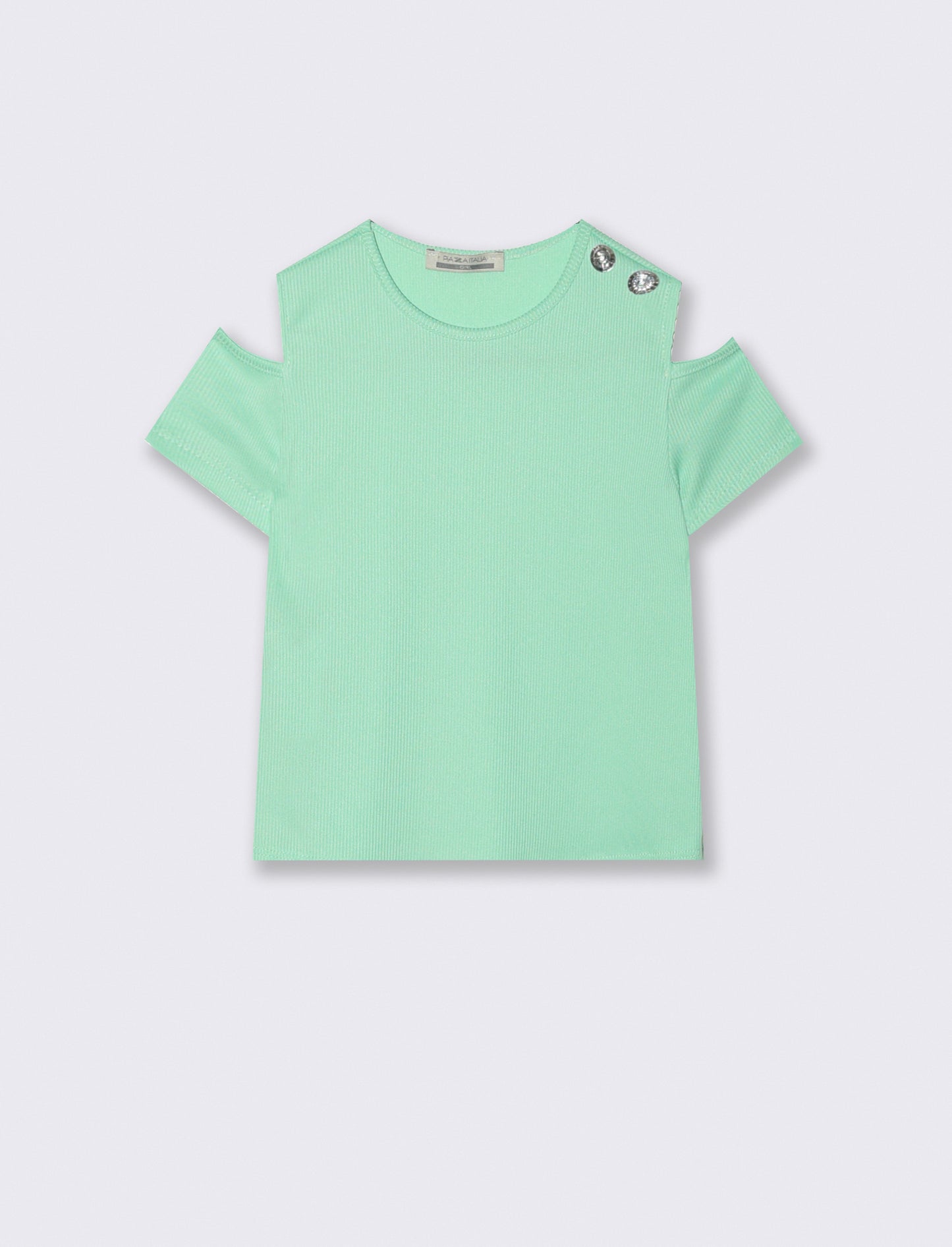 T-shirt mezza manica da bambina in costina elastica. - Verde