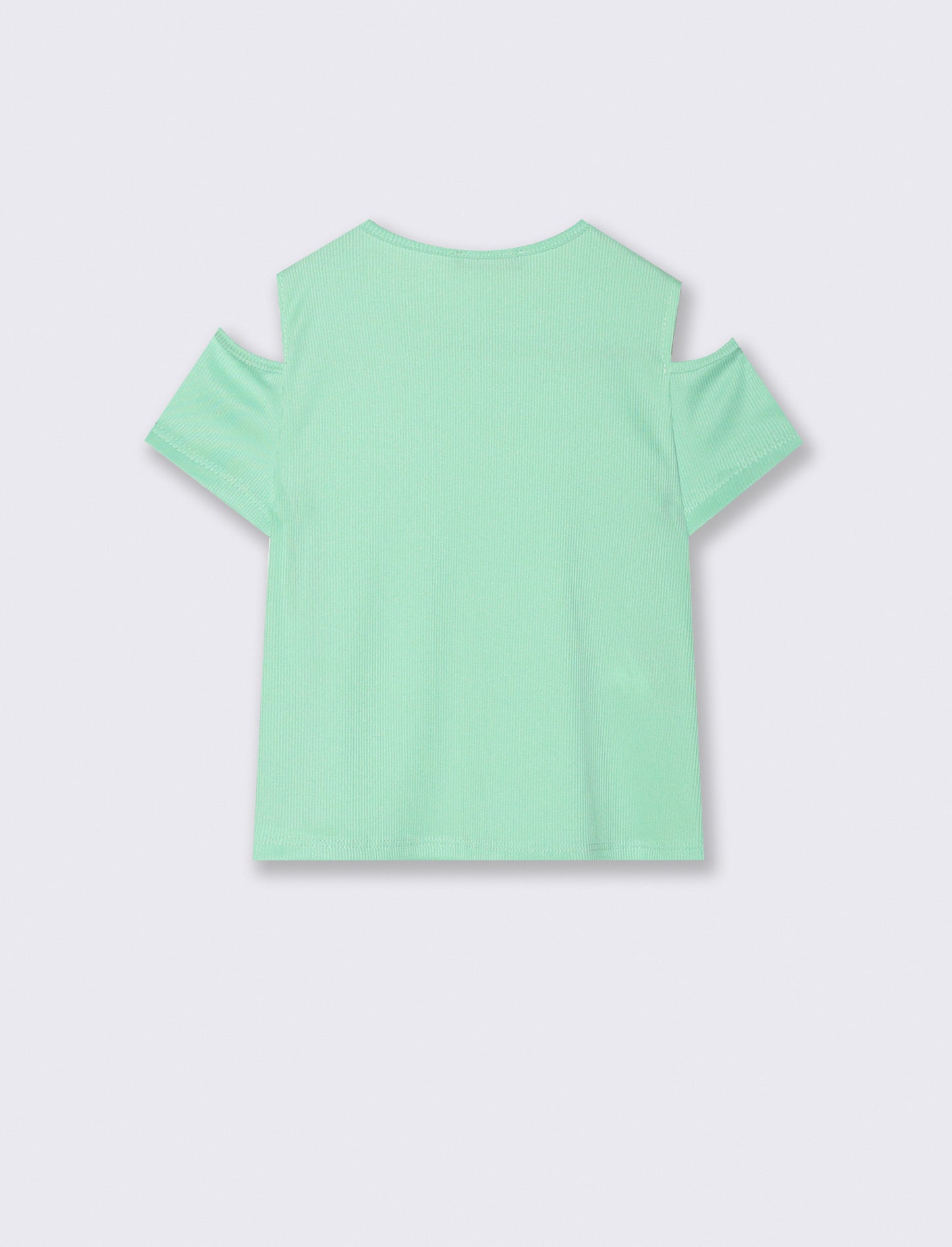 T-shirt mezza manica da bambina in costina elastica. - Verde