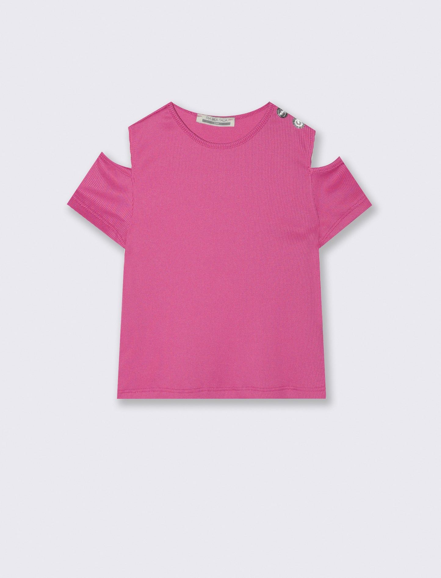 T-shirt mezza manica da bambina in costina elastica. - Fuxia