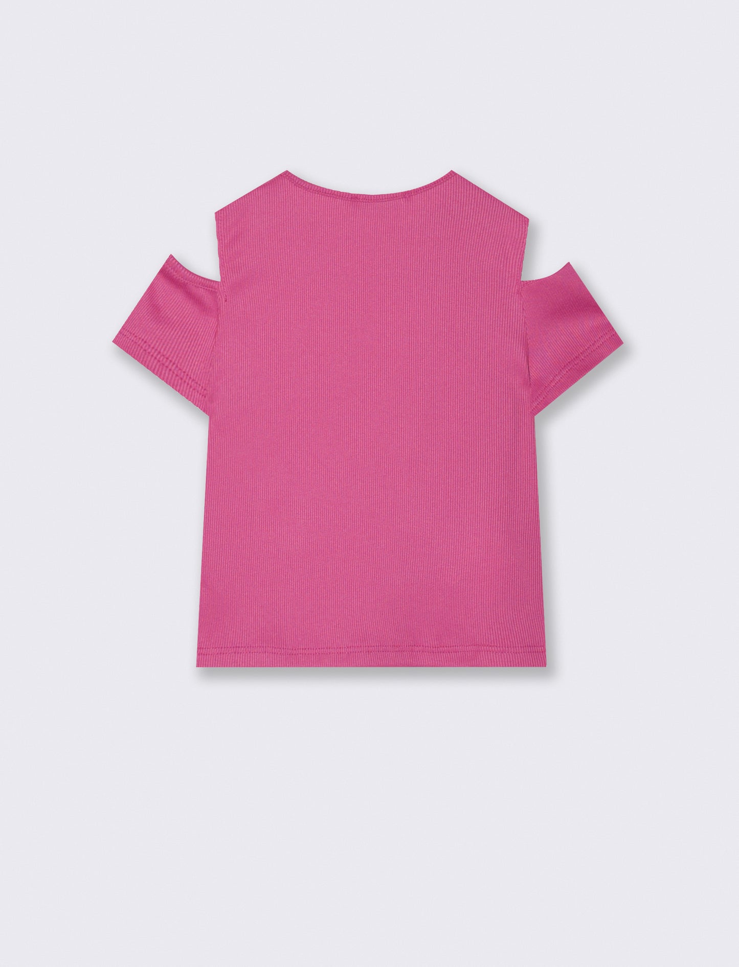 T-shirt mezza manica da bambina in costina elastica. - Fuxia