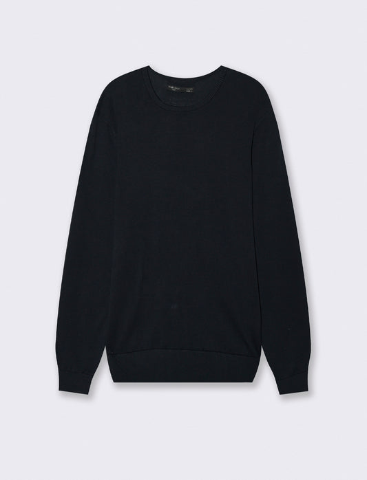 Maglia girocollo in puro cotone premium - Blu