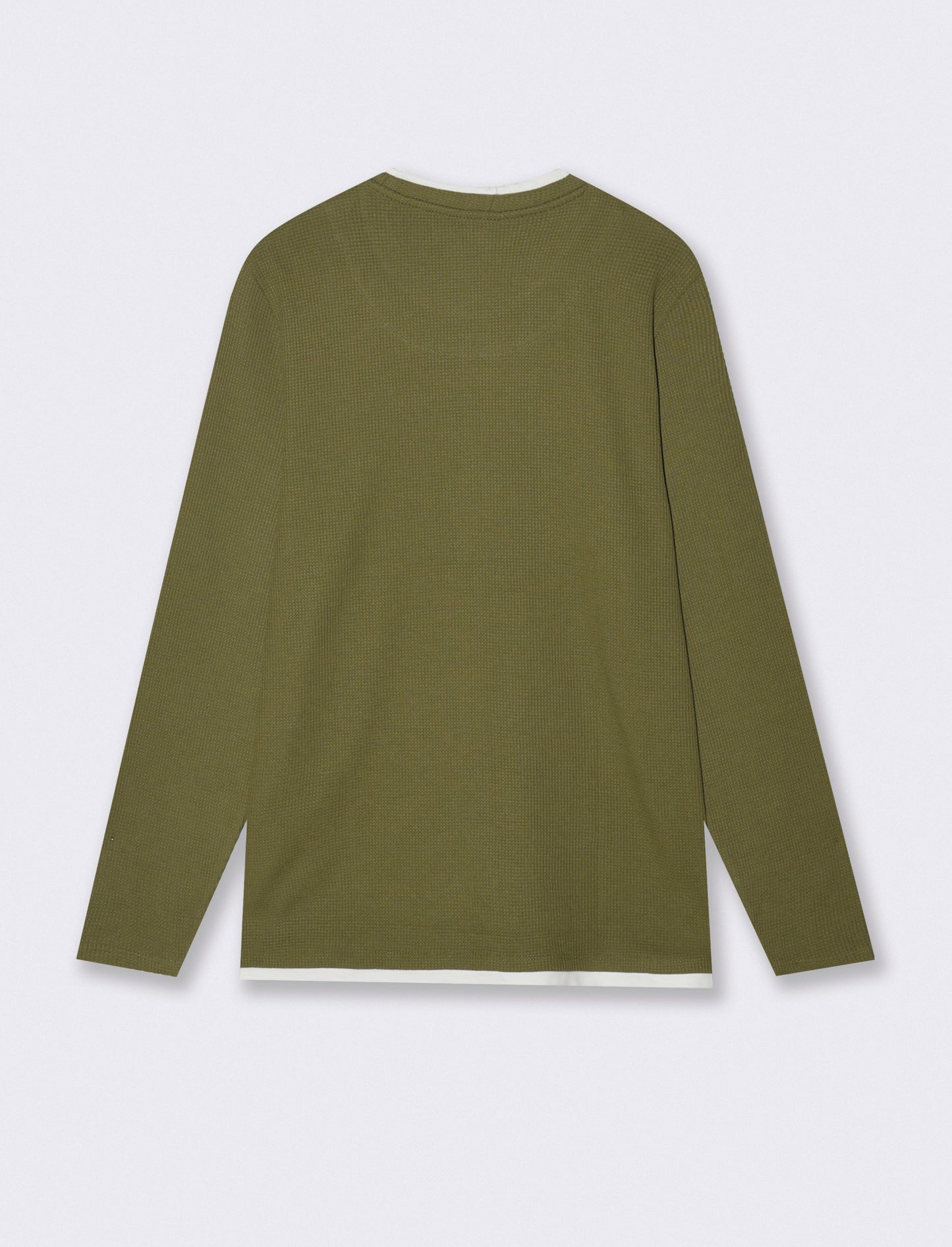 Maglia girocollo waffel in misto cotone - Verde oliva