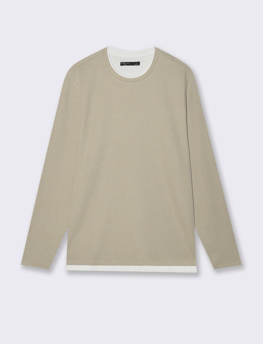 Maglia girocollo waffel in misto cotone - Grigio stone