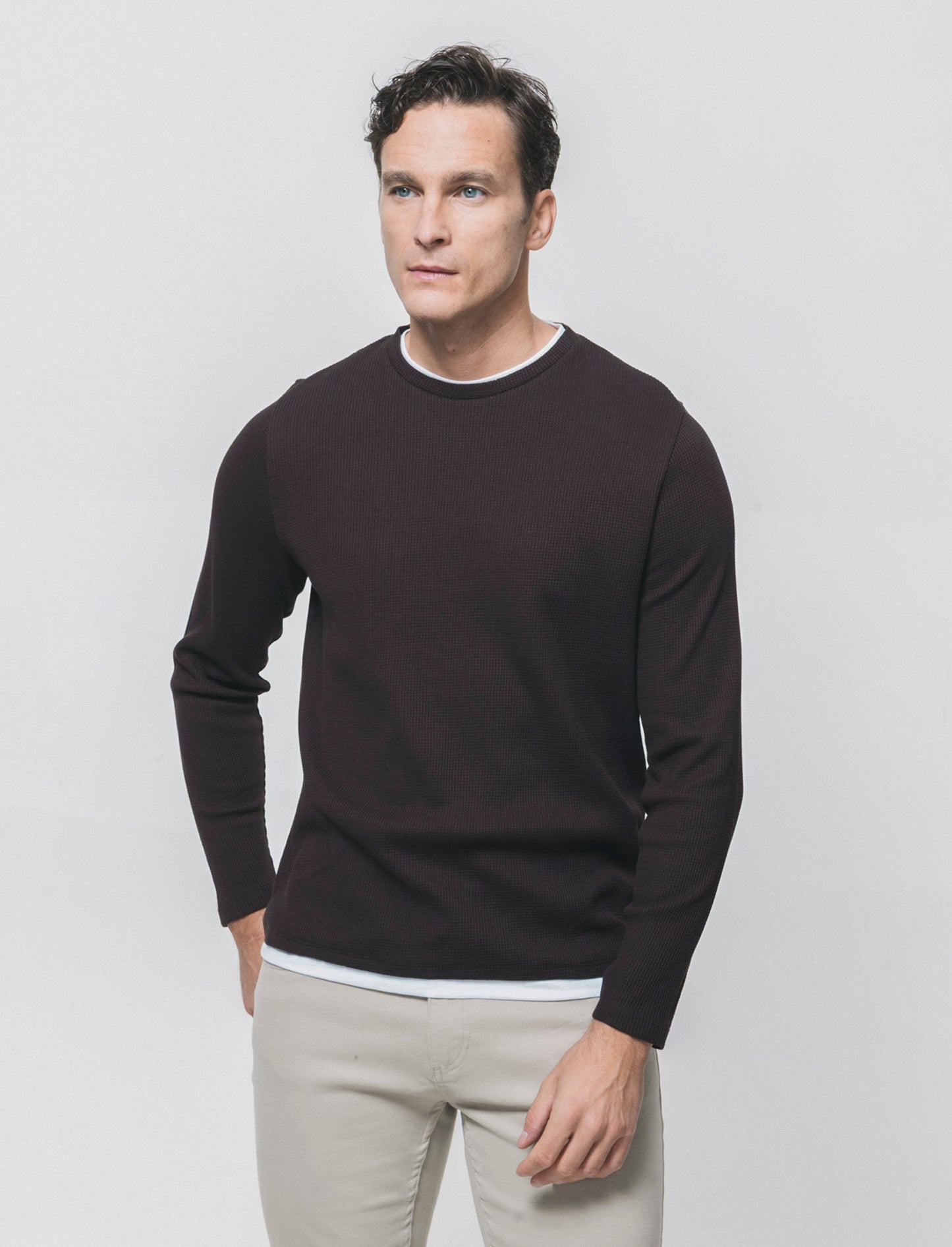 Maglia girocollo waffel in misto cotone - Moro