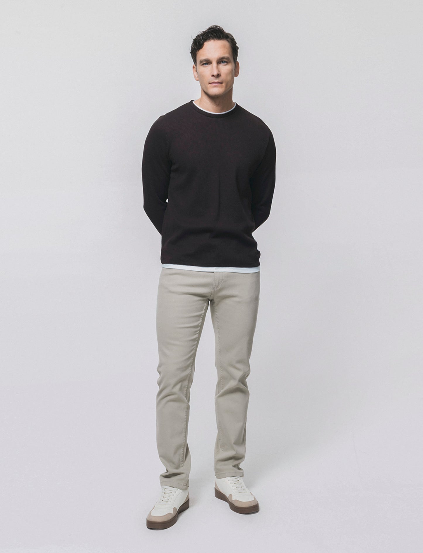 Maglia girocollo waffel in misto cotone - Moro