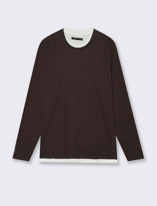 Maglia girocollo waffel in misto cotone - Moro