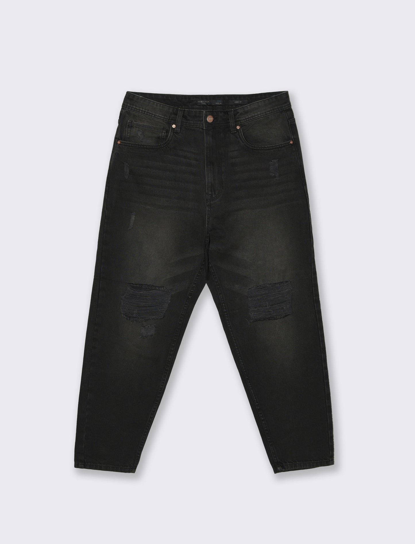 Jeans nero loose fit con strappi - Nero