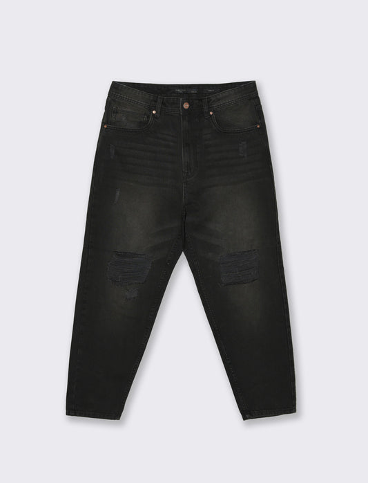 Jeans nero loose fit con strappi - Nero