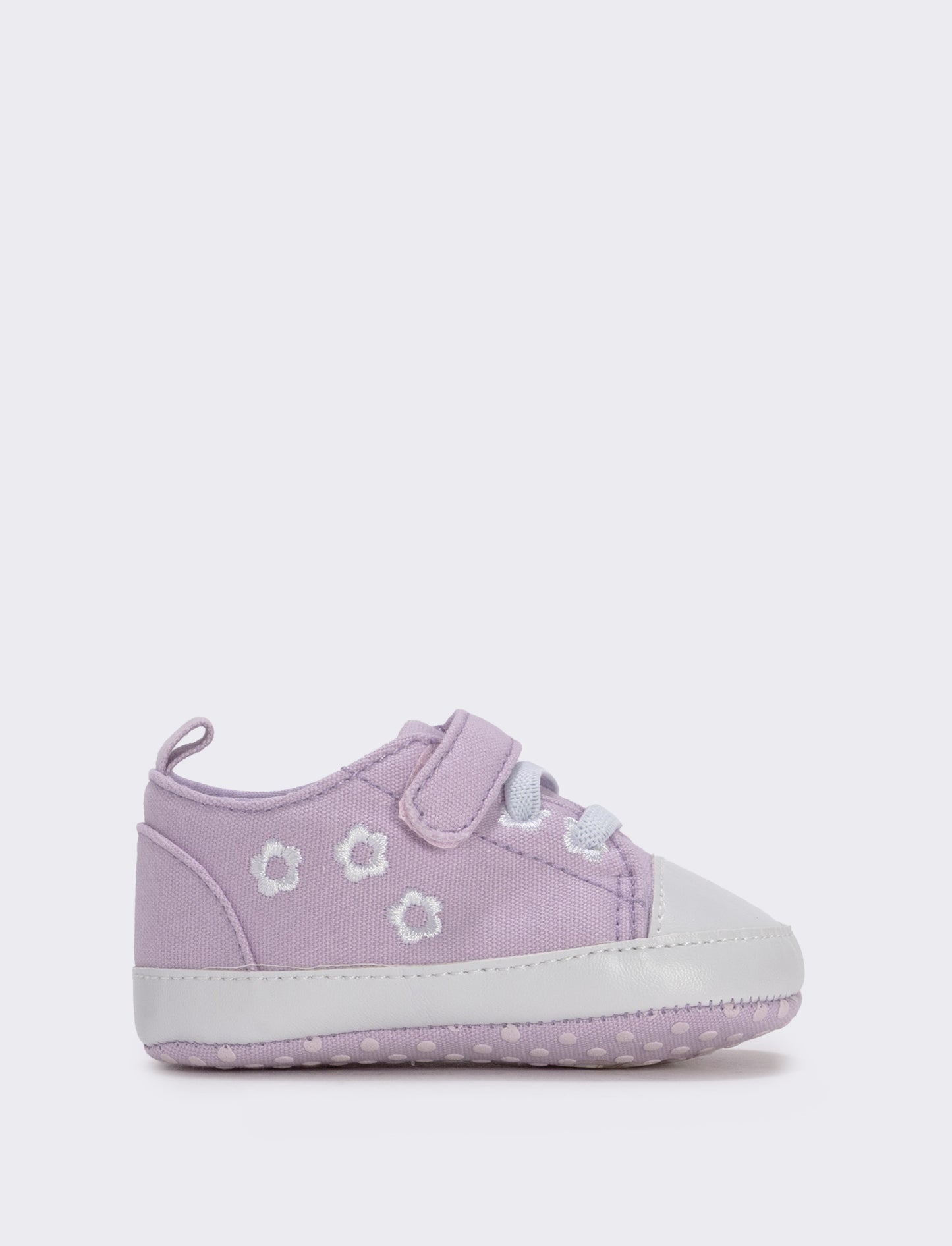 Scarpa in tela lilla con fiori per neonata - Lilla