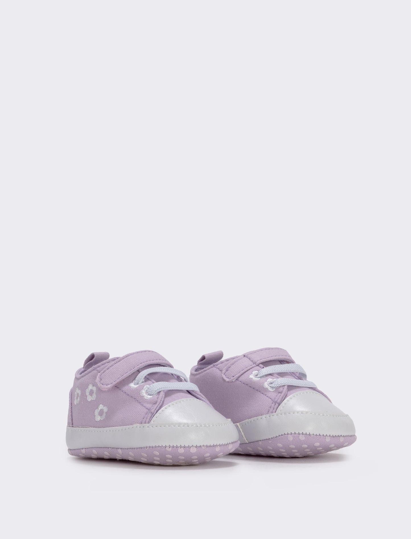 Scarpa in tela lilla con fiori per neonata - Lilla