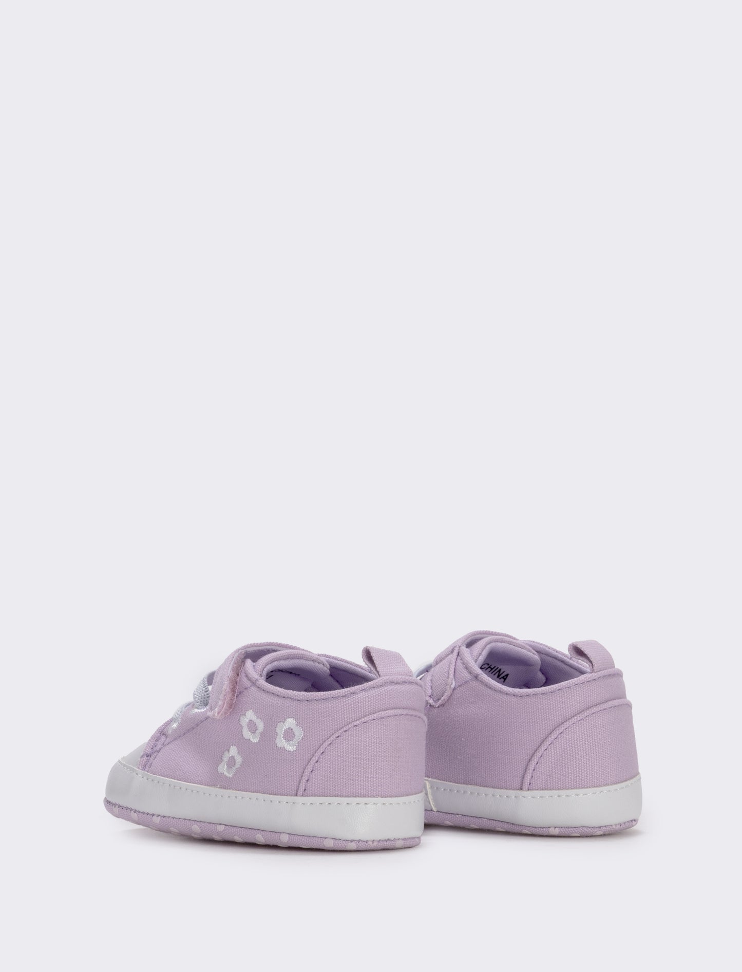 Scarpa in tela lilla con fiori per neonata - Lilla