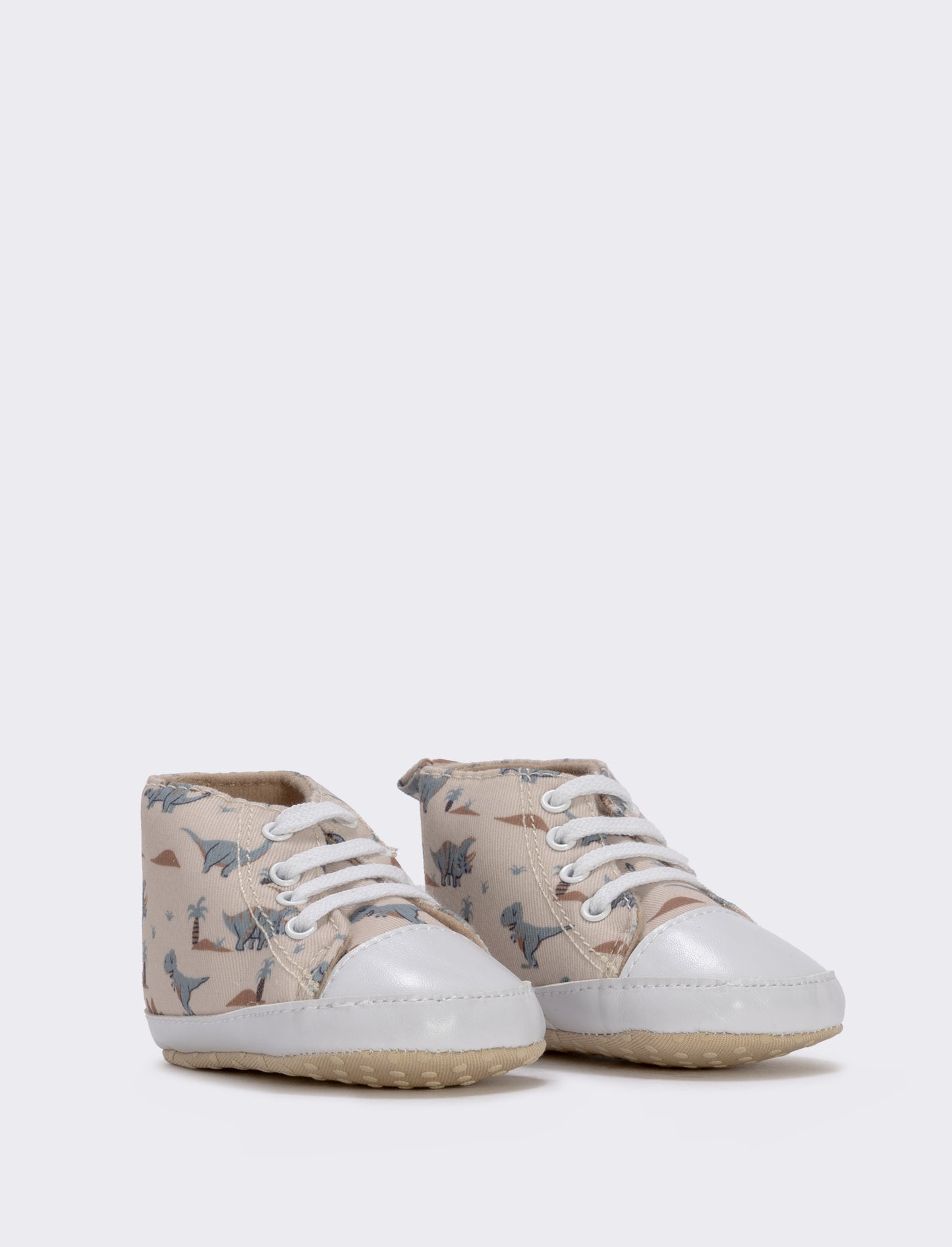 Scarpa a collo alto beige con dinosauri - Beige