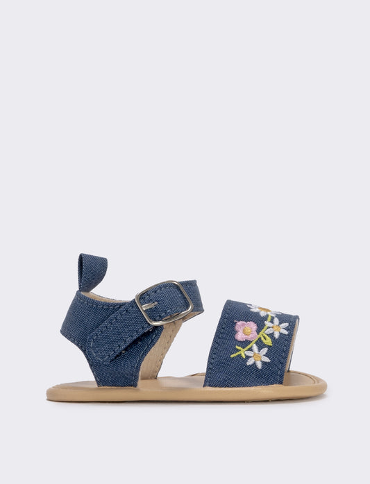 Sandalo in denim per neonata con fiori - Blu