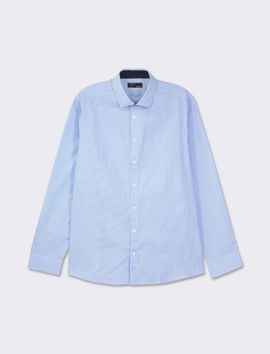 Regular Fit Cotton Blend Easy Iron Shirt with French Collar and Long Sleeves - Sky blue