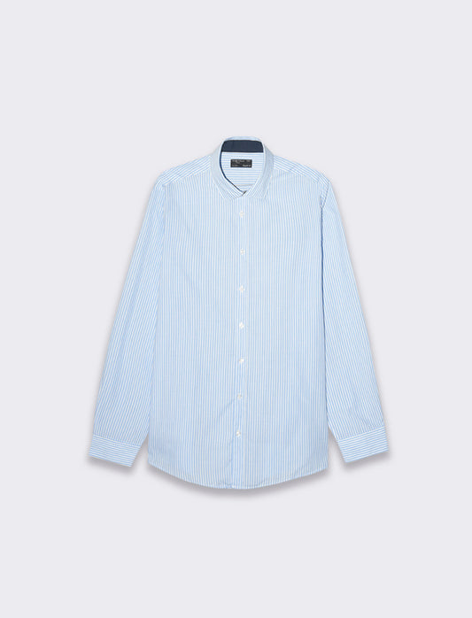 Regular Fit Cotton Blend Easy Iron Shirt with French Collar and Long Sleeves - Sky blue