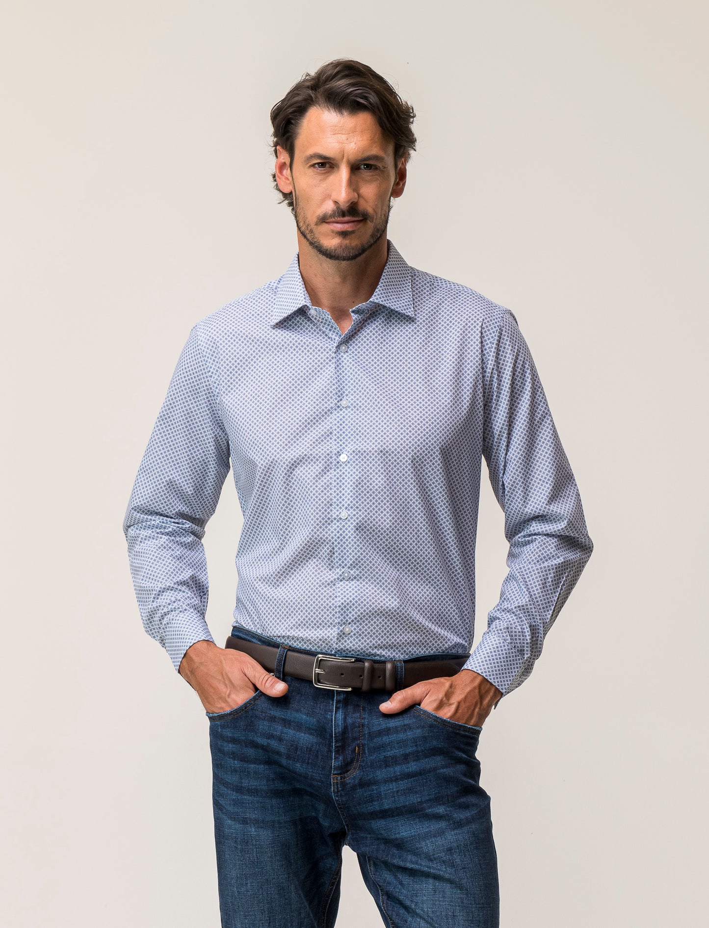 Camicia regular fit in tessuto di misto cotone easy iron - Grigio ghiaccio