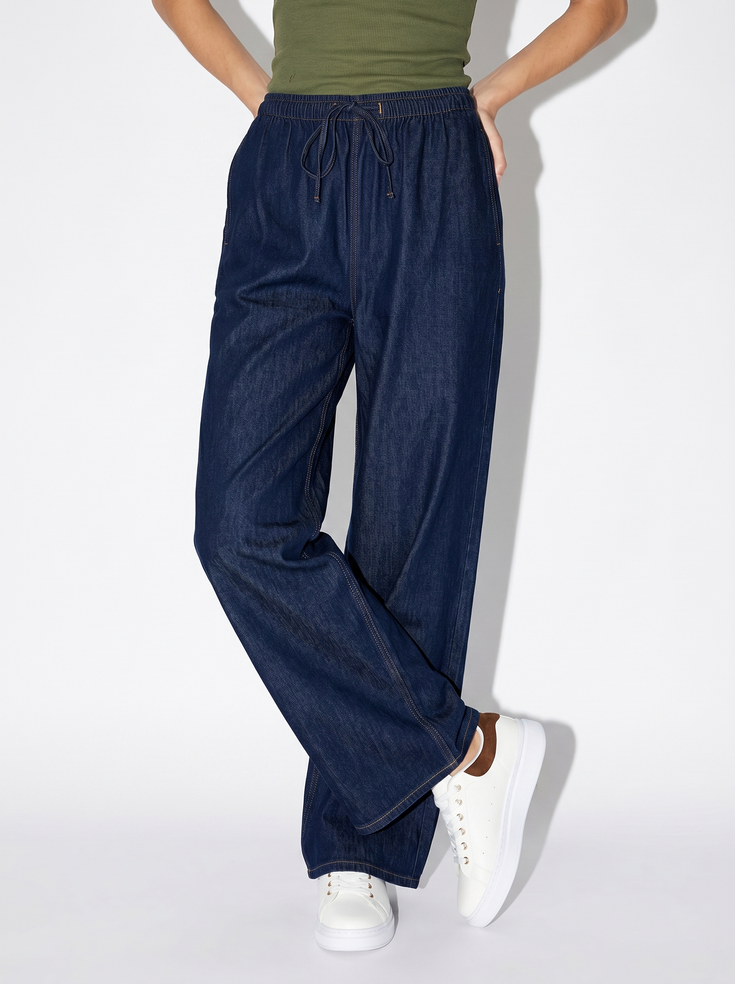 Pantalone jogger wide leg con tasche - DENIM SCURO