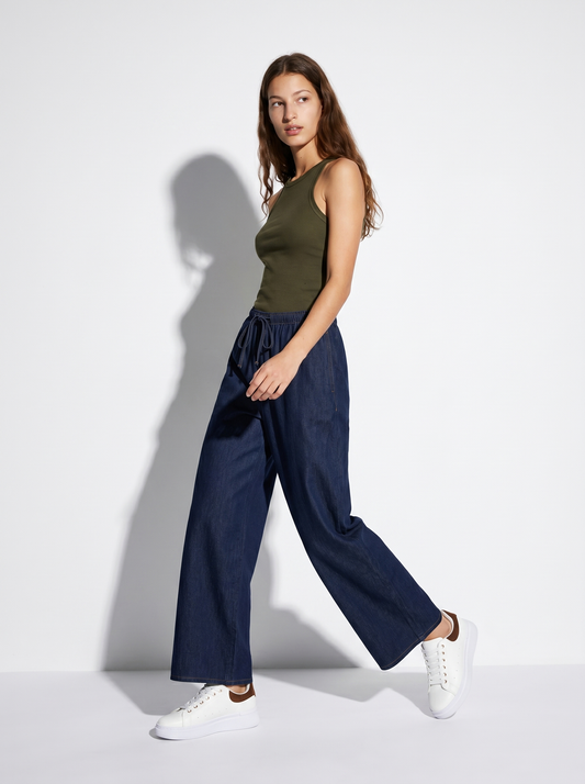 Pantalone jogger wide leg con tasche - DENIM SCURO