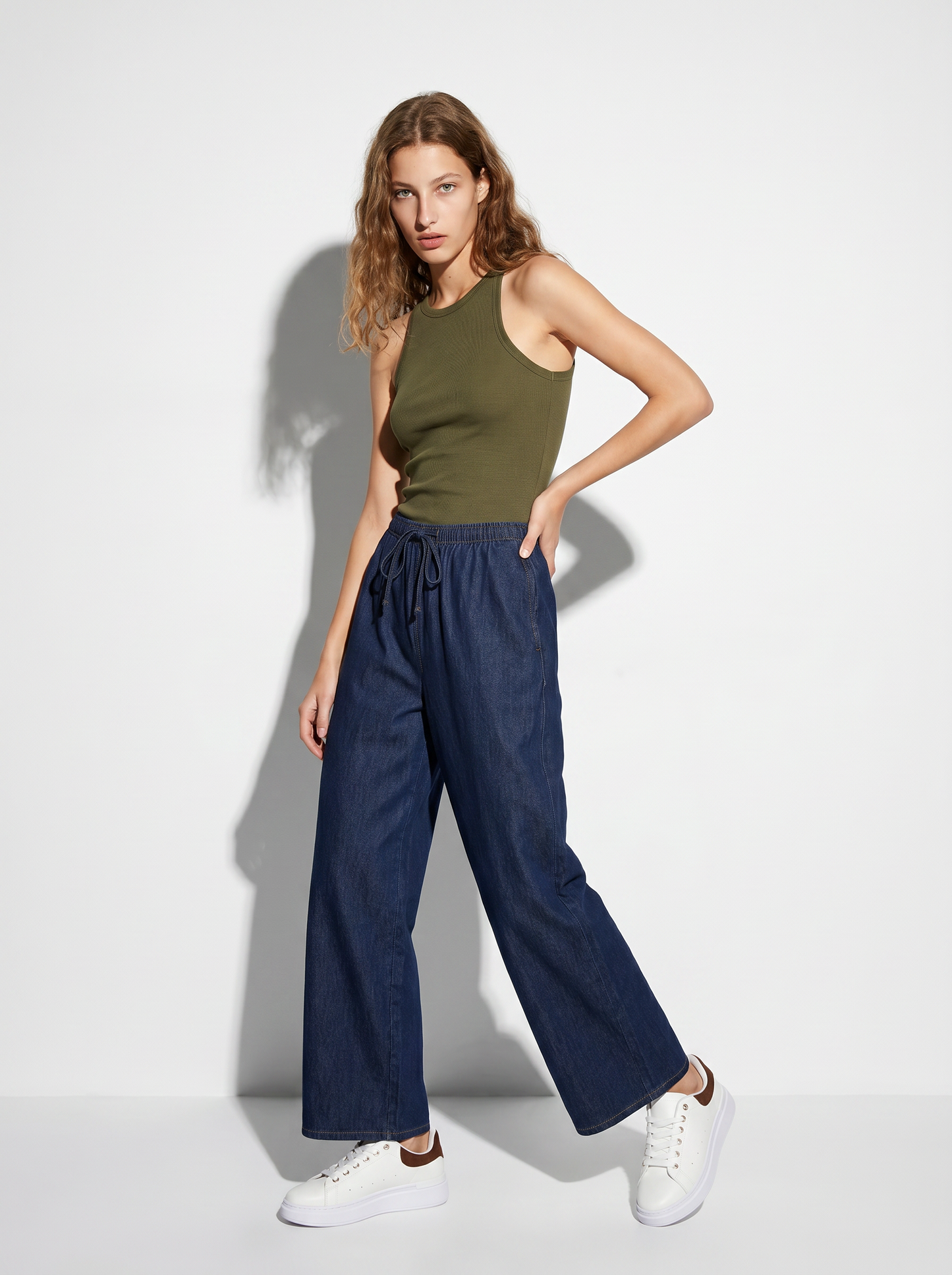 Pantalone jogger wide leg con tasche - DENIM SCURO