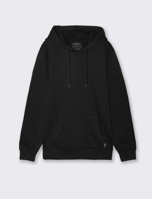 Felpa basic con cappuccio e tasca marsupio - Nero