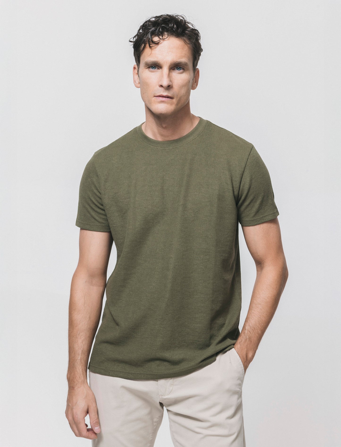 T-shirt Waffle Regular Fit Maniche Corte - Verde oliva