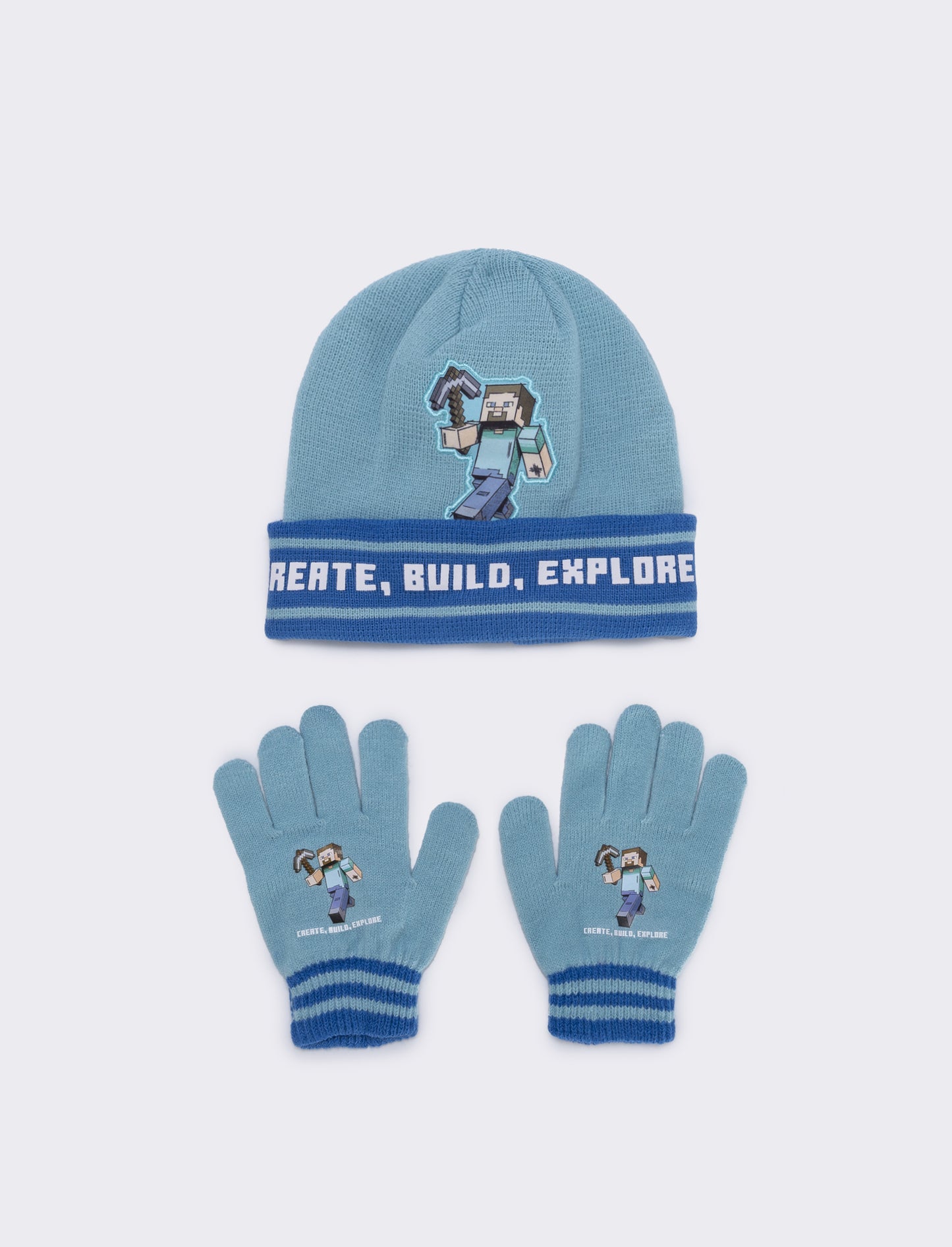 Set cappello e guanti minecraft - Azzurro