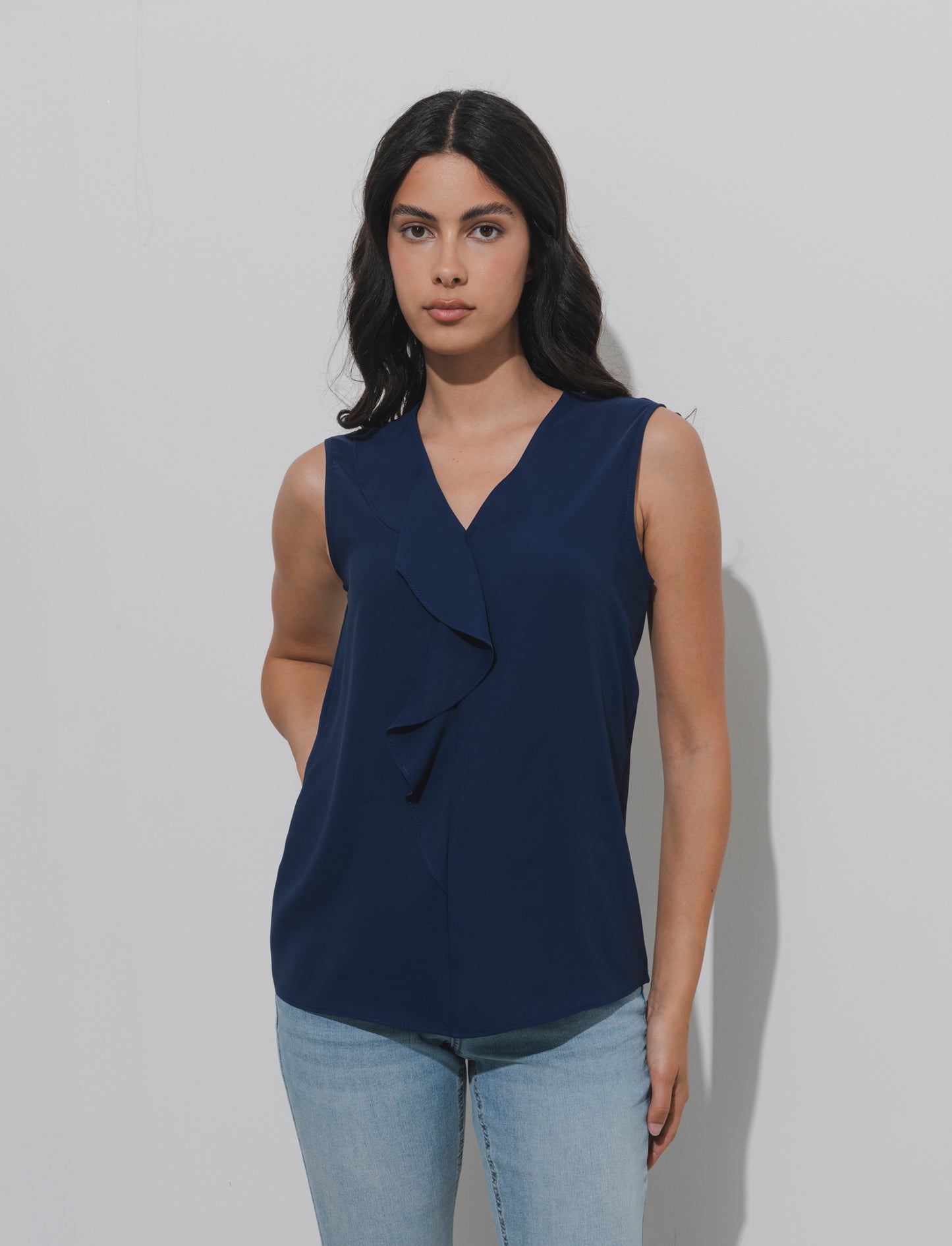 Top con rouches sul davanti - Blu