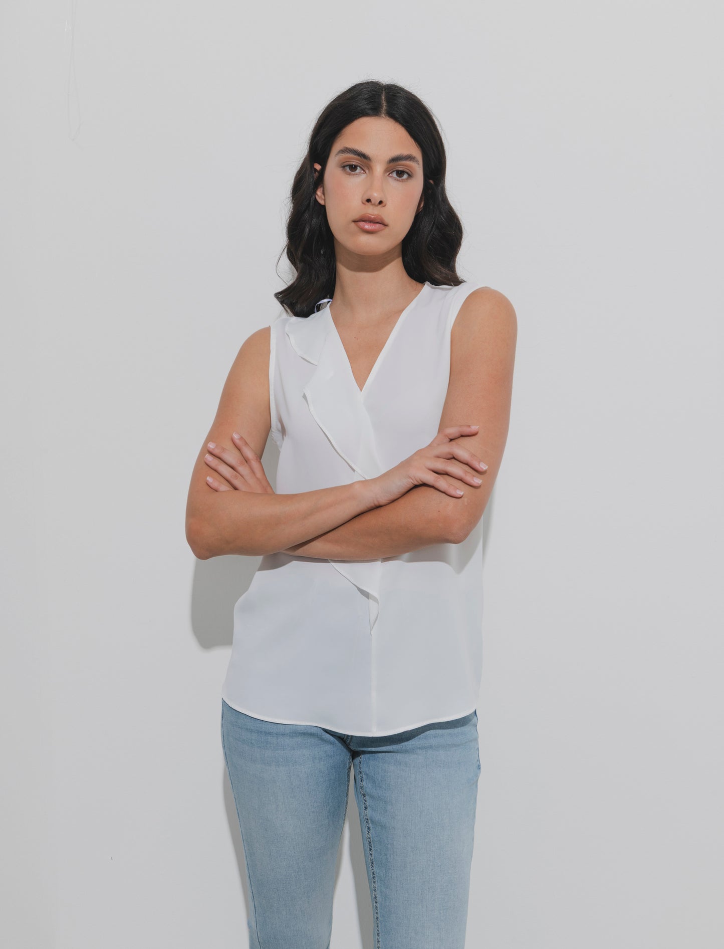 Top con rouches sul davanti - Bianco panna