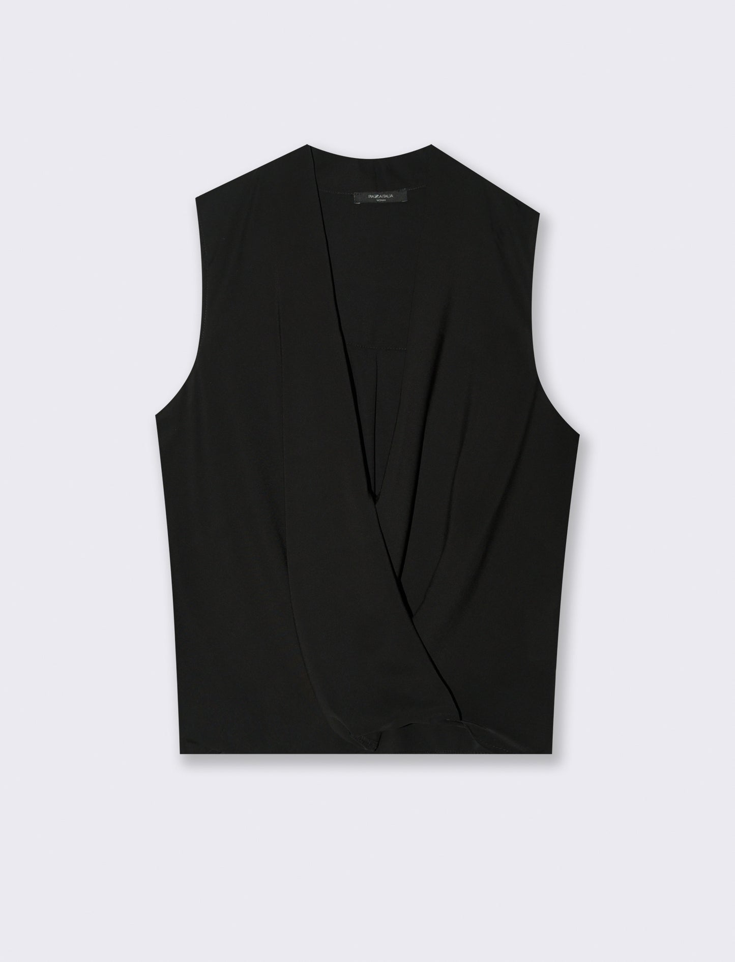 Top smanicato con scollo a V - Nero