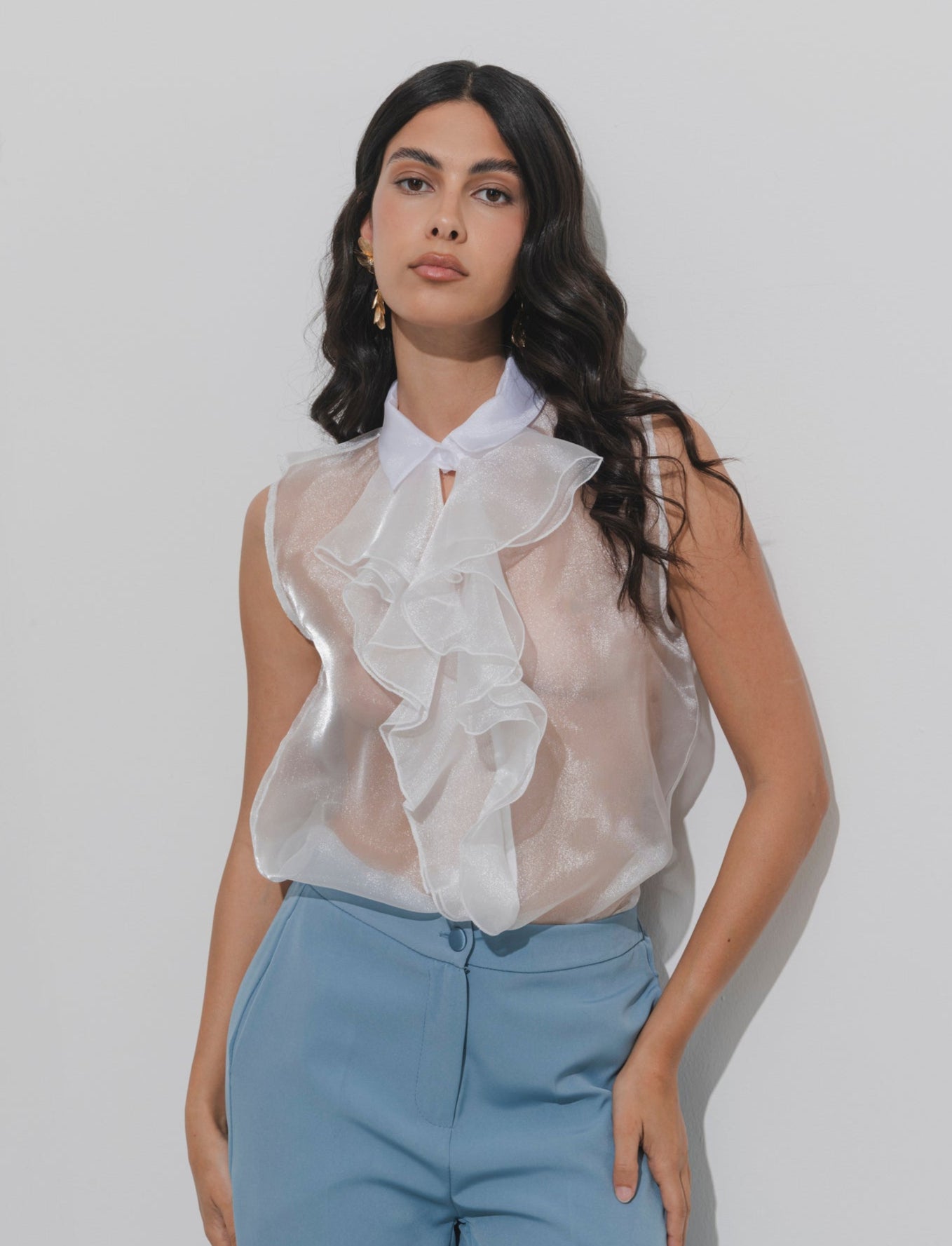 Casacca in organza con rouches - Bianco
