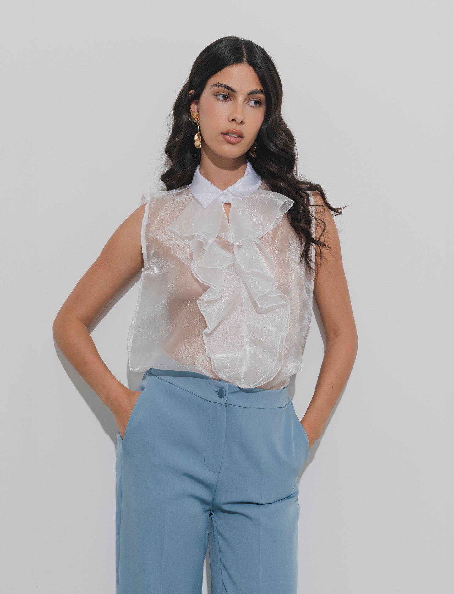 Casacca in organza con rouches - Bianco