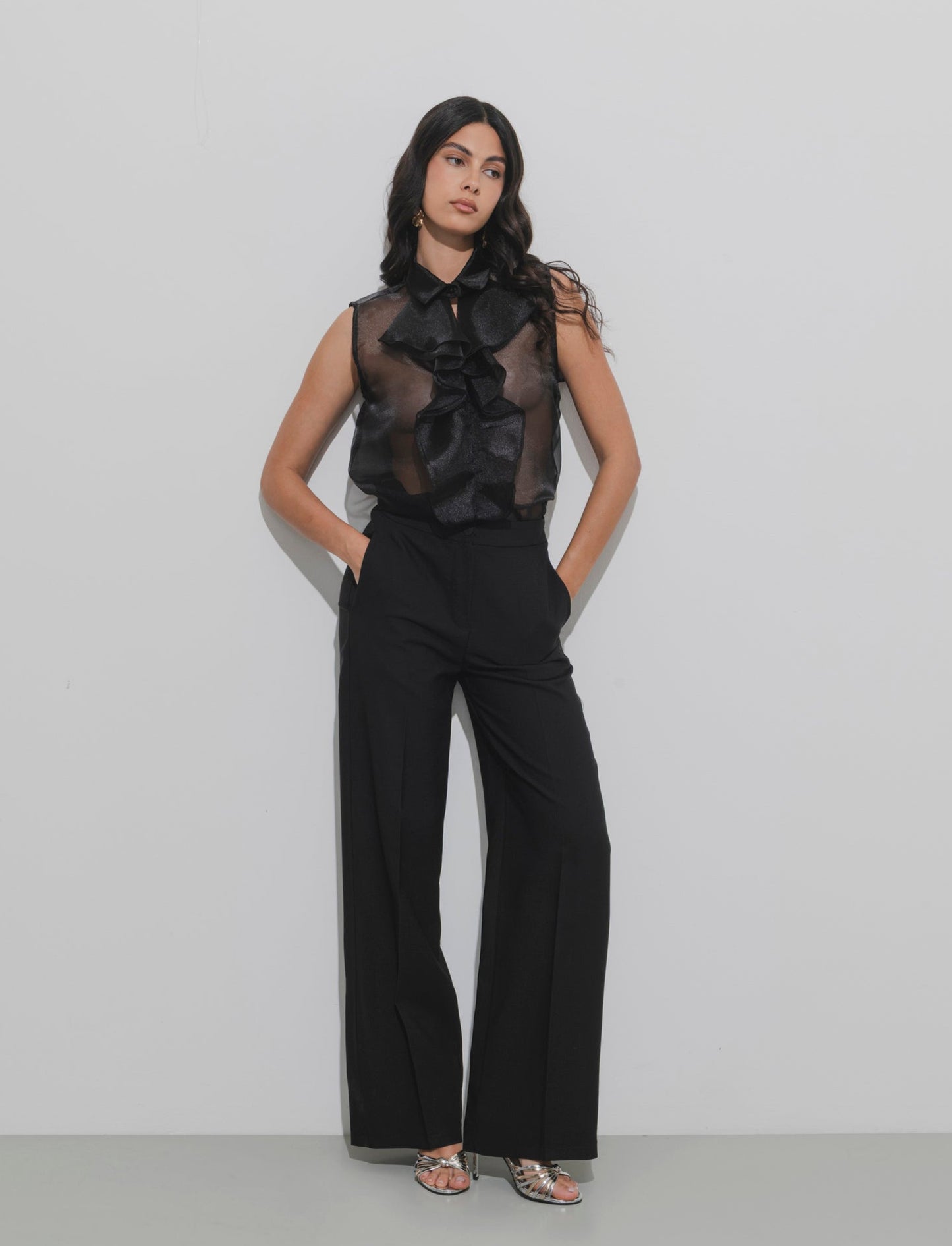Casacca in organza con rouches - Nero