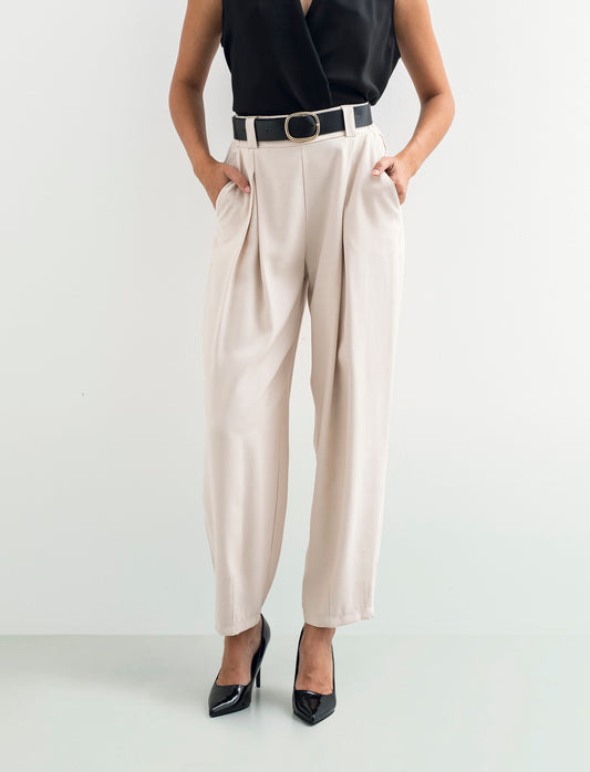 Pantaloni con cintura - Beige