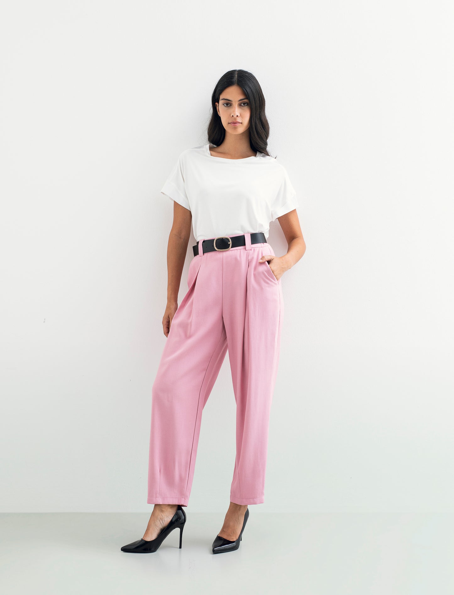 Pantaloni con cintura - Rosa