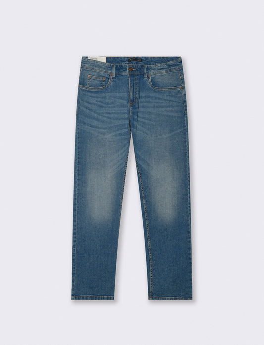 Medium Blue Regular Fit Jeans with Distressed Effect - Blue