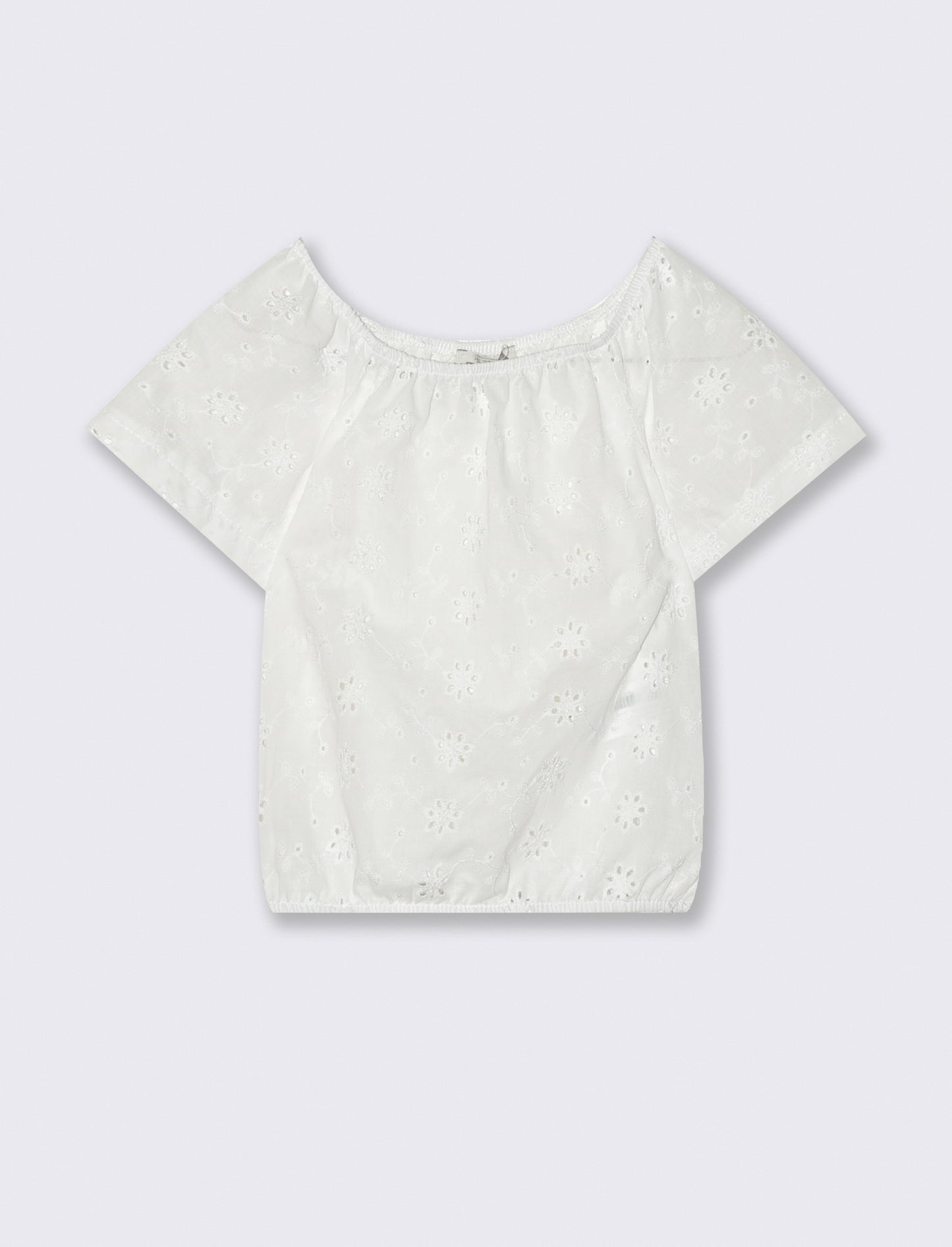 T-shirt mezza manica in pizzo san gallo. - Bianco