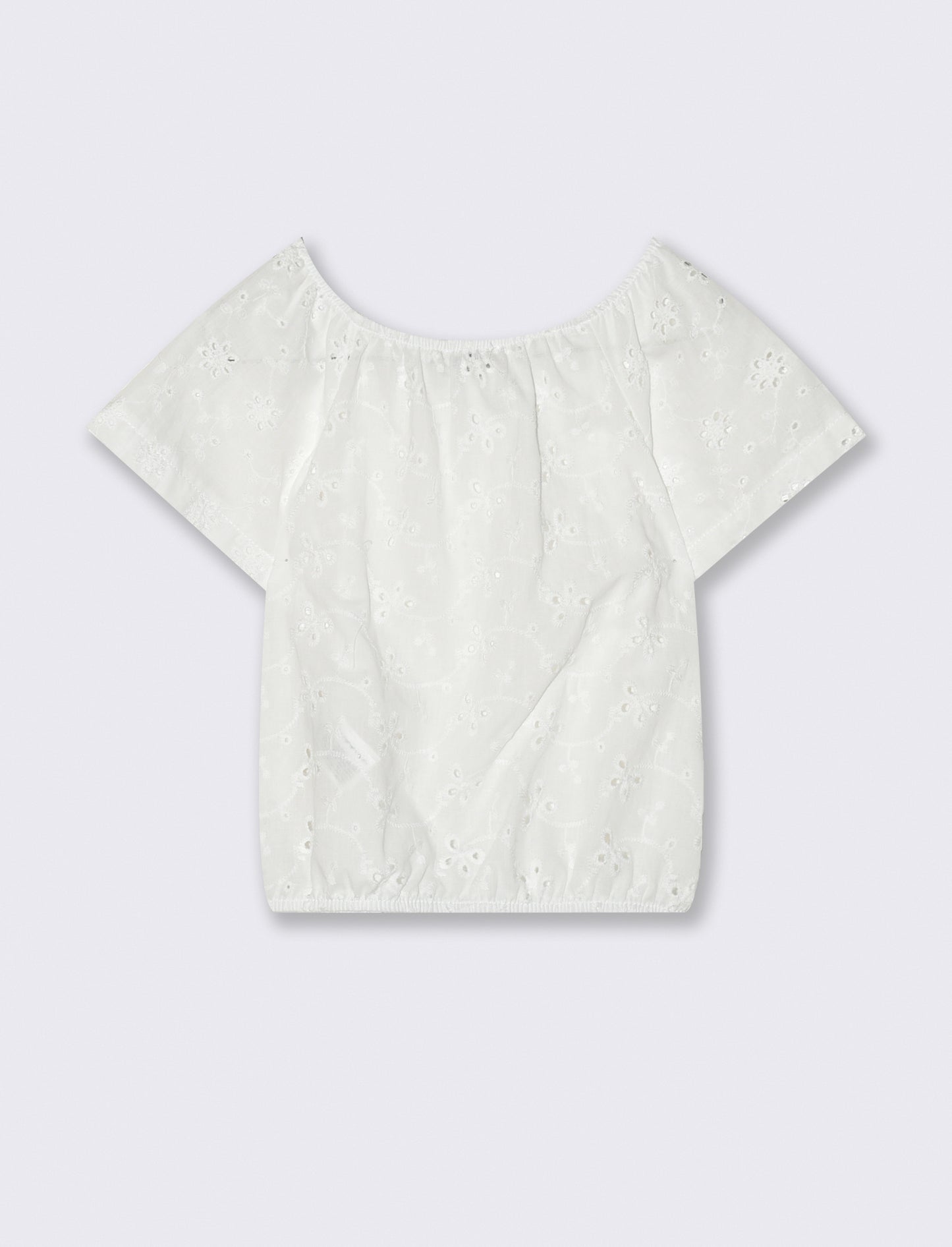 T-shirt mezza manica in pizzo san gallo. - Bianco