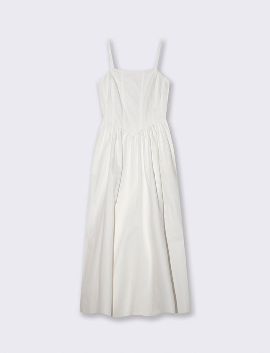 Vestito lungo in cotone con bretelle - Bianco