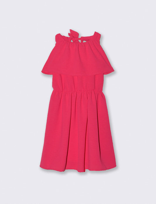 Abito in tessuto leggero con vita arricciata e schiena scoperta. - Fuxia