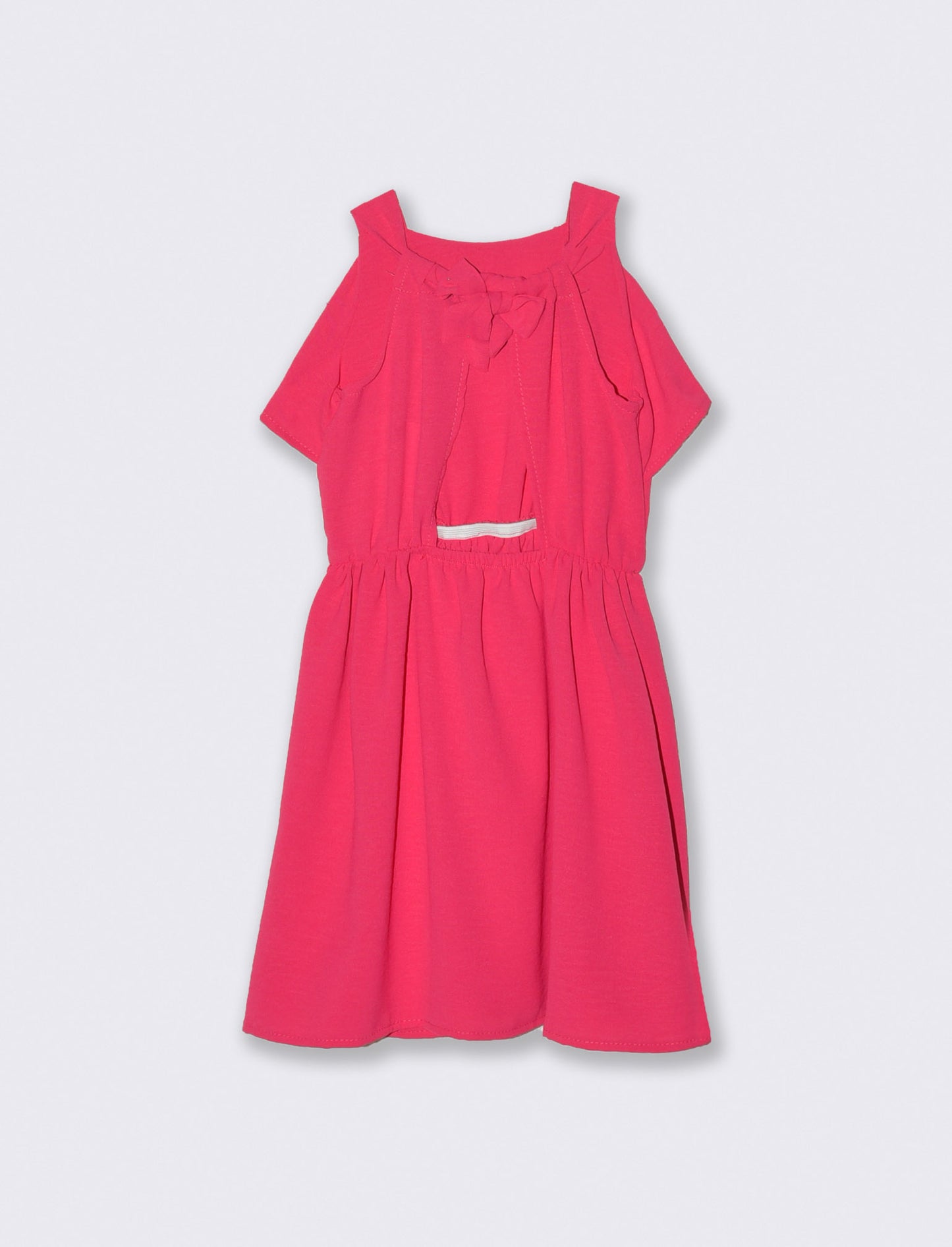 Abito in tessuto leggero con vita arricciata e schiena scoperta. - Fuxia