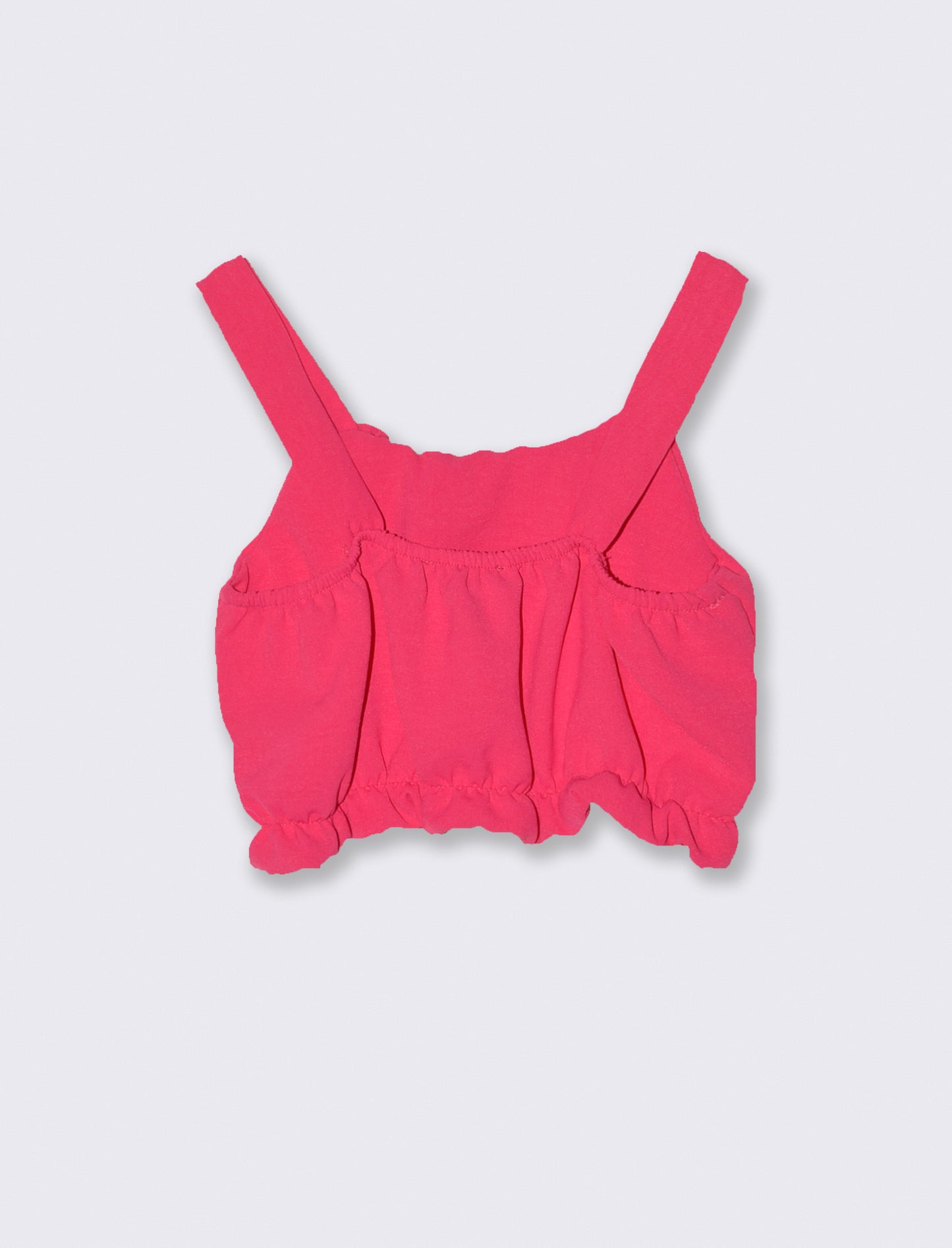 Top corto con balza in tessuto leggero. - Fuxia