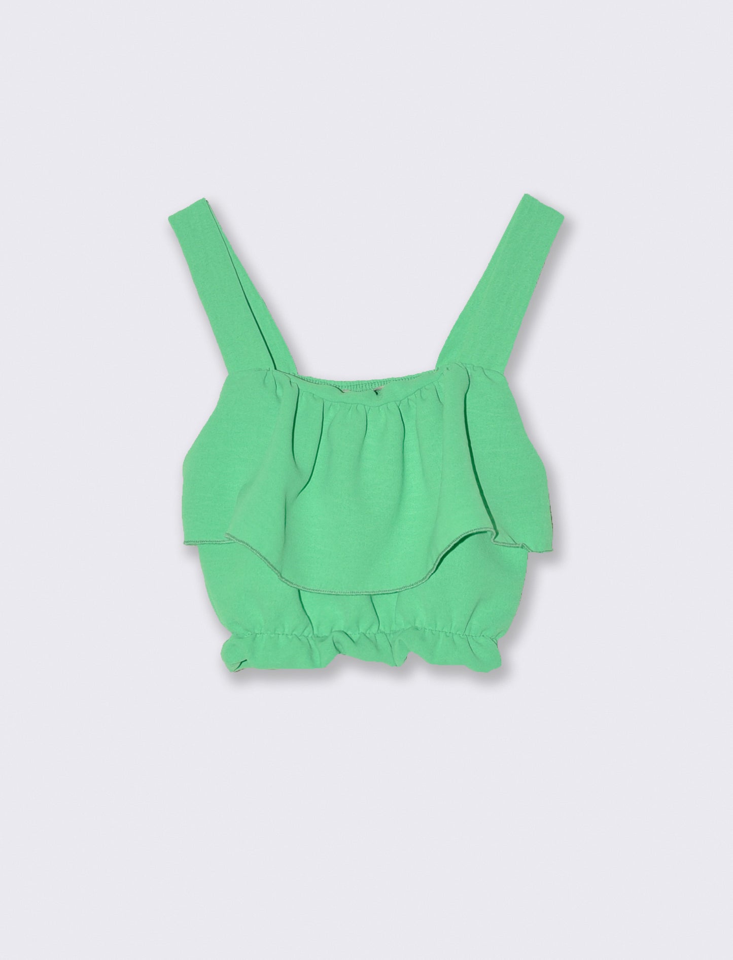 Top corto con balza in tessuto leggero. - Verde