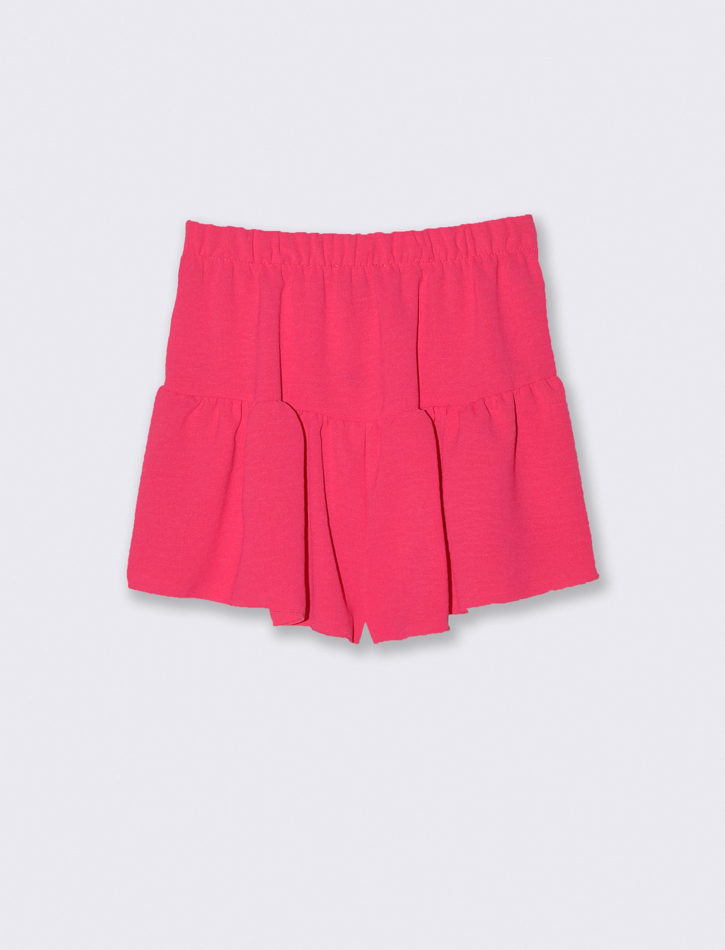 Short con nodo e balze arricciate in tessuto leggero. - Fuxia