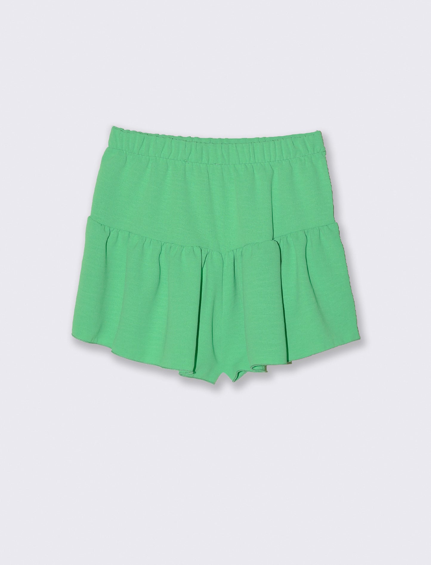 Short con nodo e balze arricciate in tessuto leggero. - Verde
