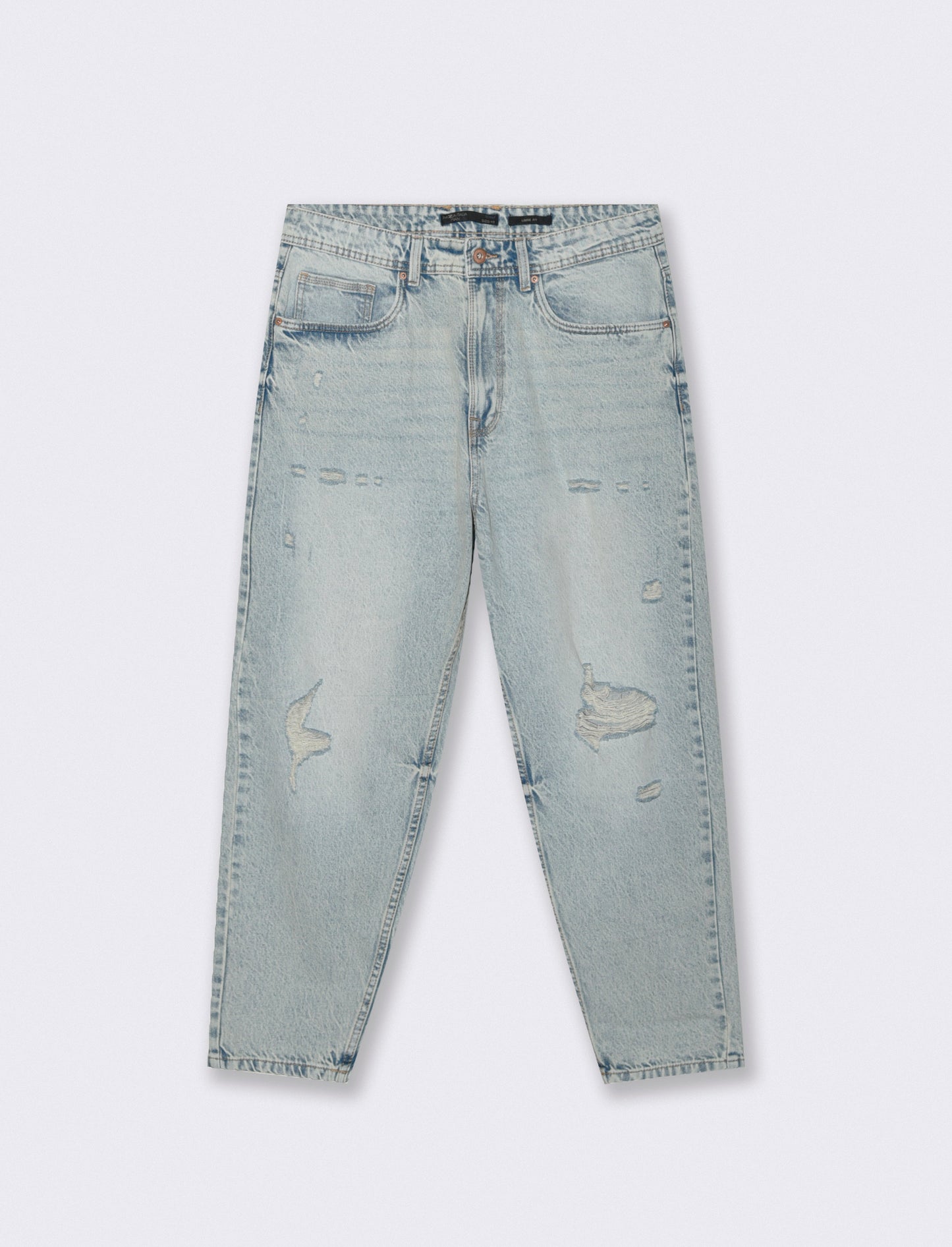 Jeans denim chiaro loose fit con strappi - Denim chiaro