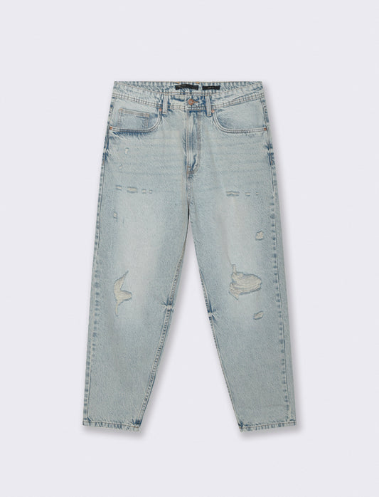 Jeans denim chiaro loose fit con strappi - Denim chiaro