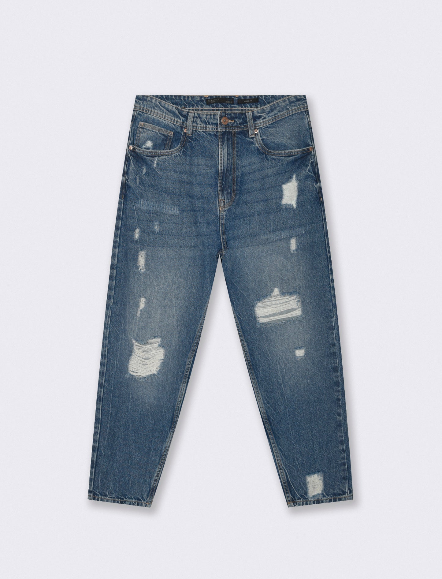Medium loose fit denim jeans with rips - Blue