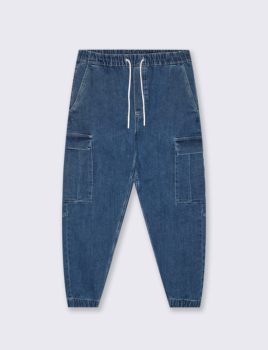 Jeans jogger cargo fit blu medio - Denim