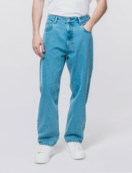 Jeans Baggy Fit Blu Medio Effetto Slavato - Denim