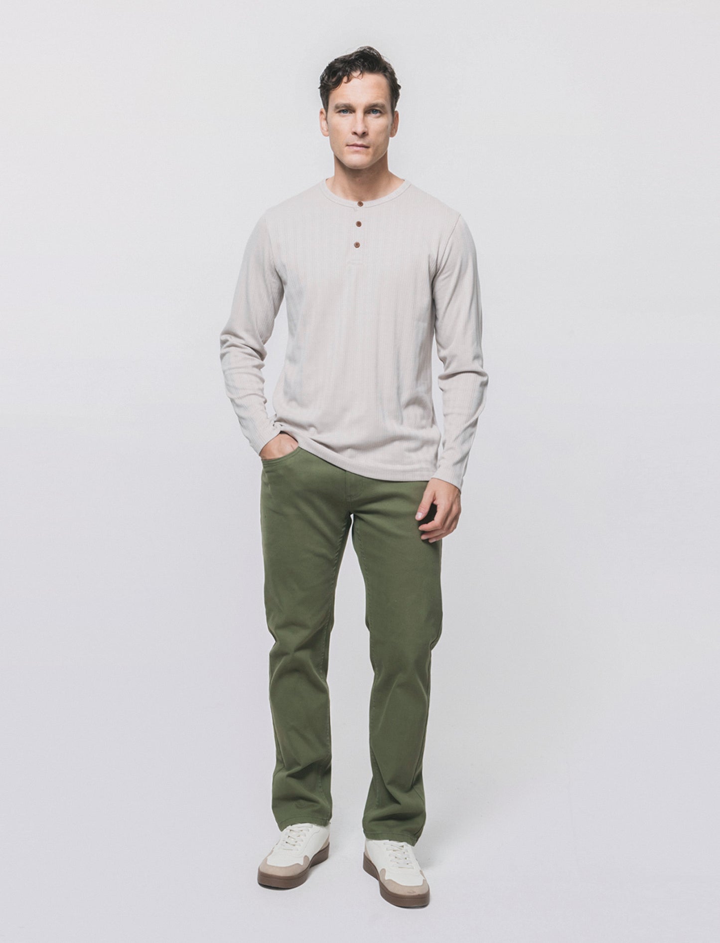 Slim Fit 5 Pocket Distressed Pants - Green